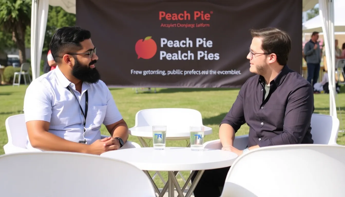 A group of game developers gathers at a conference, discussing Pitchify's new service aimed at connecting them with potential publishers.