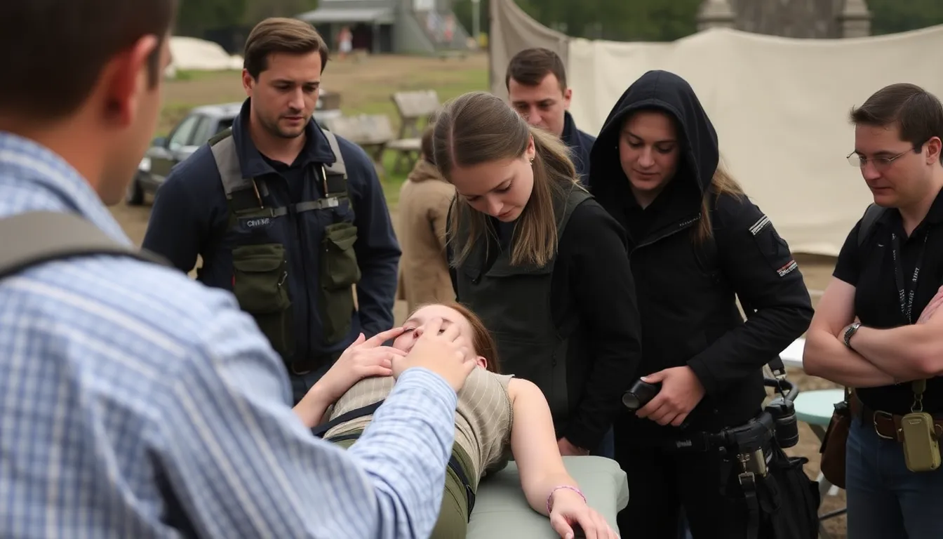 Sophie Turner is being assisted by medical personnel on the set of Tomb Raider after sustaining an injury during filming.