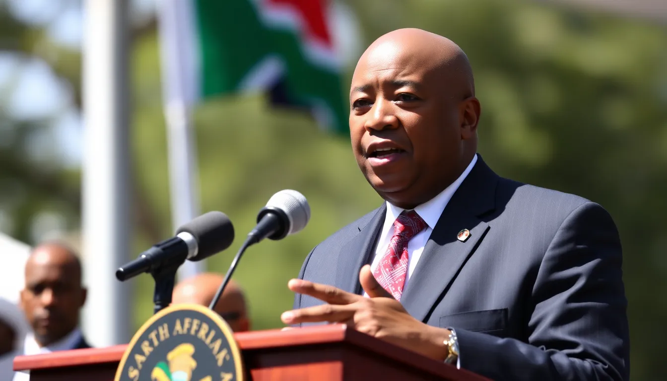 South African President Cyril Ramaphosa delivers a speech criticizing former President Trump's refugee policy regarding Afrikaners, emphasizing the importance of addressing historical injustices in the country.