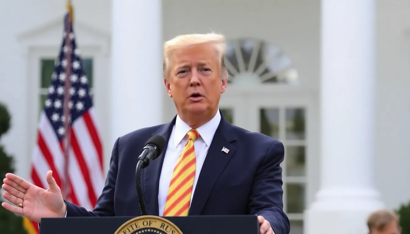 Former President Donald Trump speaks at a podium during a press conference, announcing the delay in nominating a new director for the Centers for Disease Control and Prevention amid ongoing public health discussions.