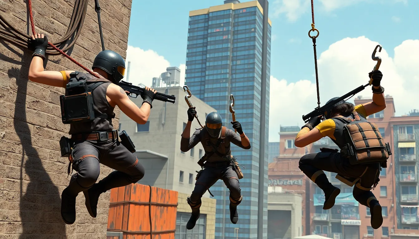 An esports tournament featuring players showcasing their agility and tactics with the new grapple hooks and wall jumping features