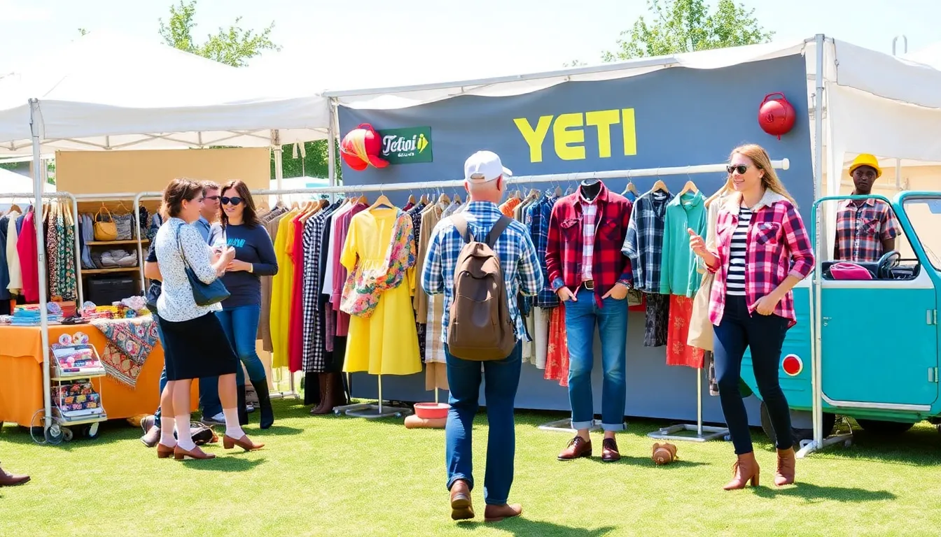 A group of outdoor enthusiasts proudly display their Yeti apparel, celebrating the nostalgic vibes of the Throwback collection during an adventure in nature