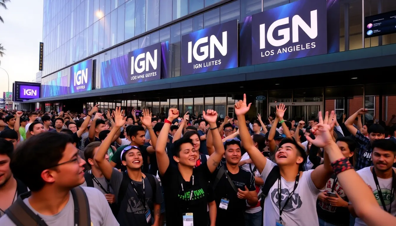 A bustling crowd gathers outside the venue in Los Angeles as fans eagerly line up to purchase tickets for the highly anticipated IGN Live 2026 event.