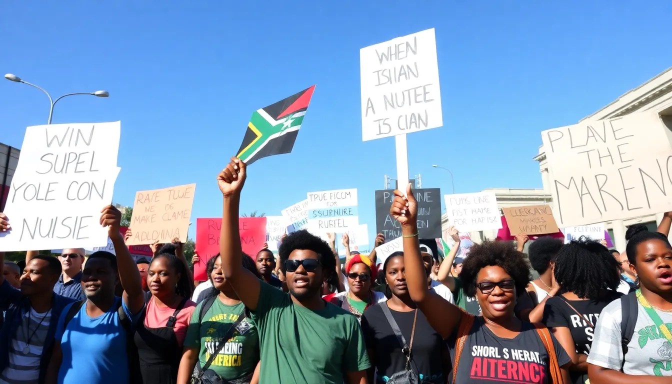 Protesters gather in the streets, holding signs demanding justice and accountability in response to recent incidents of police brutality against marginalized communities.