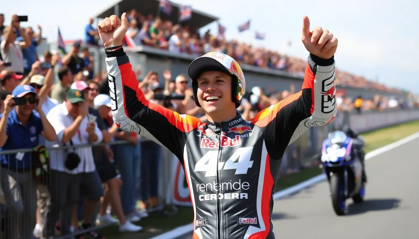 Marco Bezzecchi faces challenges on the track, struggling with tire management while competing for the lead in the MotoGP event