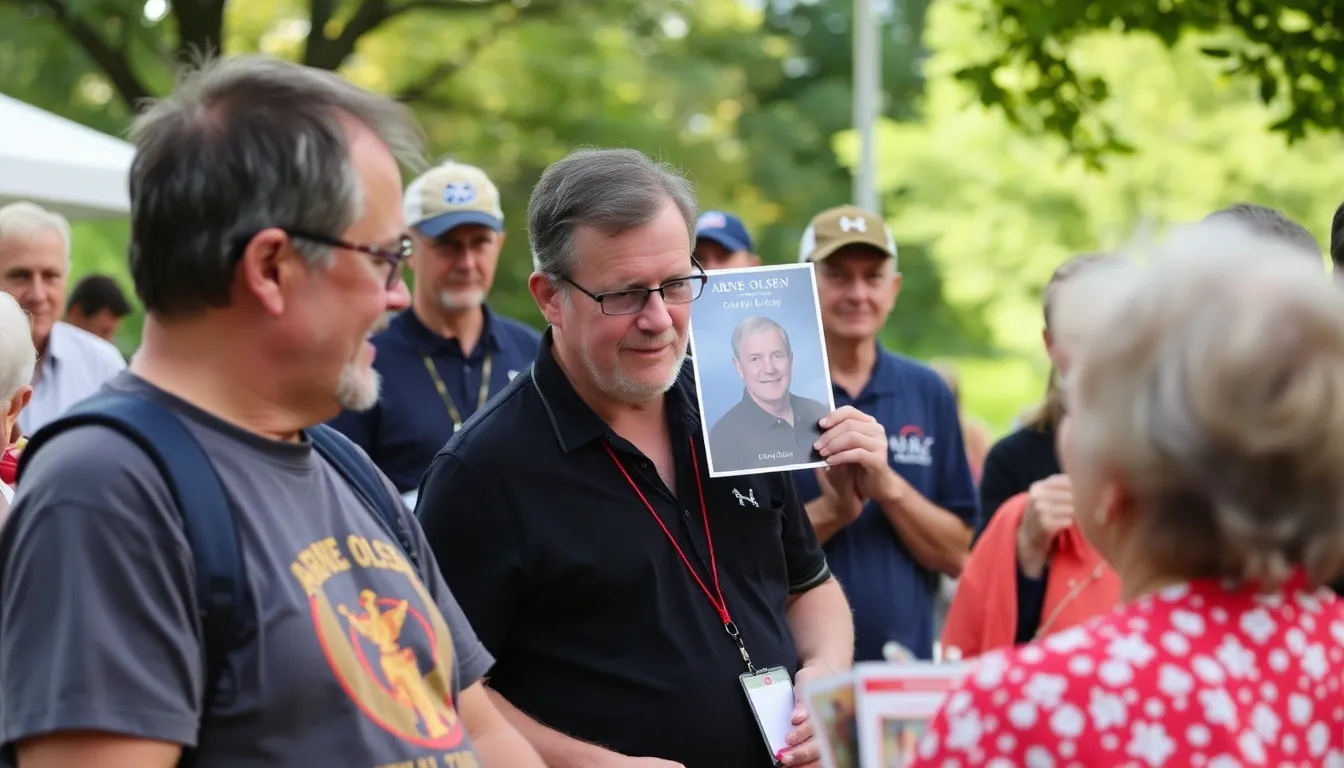 Fans gather outside a theater holding candles and flowers to honor the late screenwriter Arne Olsen, known for his work on Cop and a Half and Mighty Morphin Power Rangers.