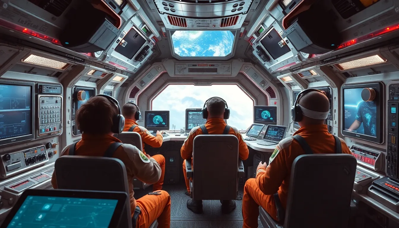 NASA의 기술자들이 통신 시스템의 신뢰성을 확보하기 위해 긴급 회의를 진행하는 장면