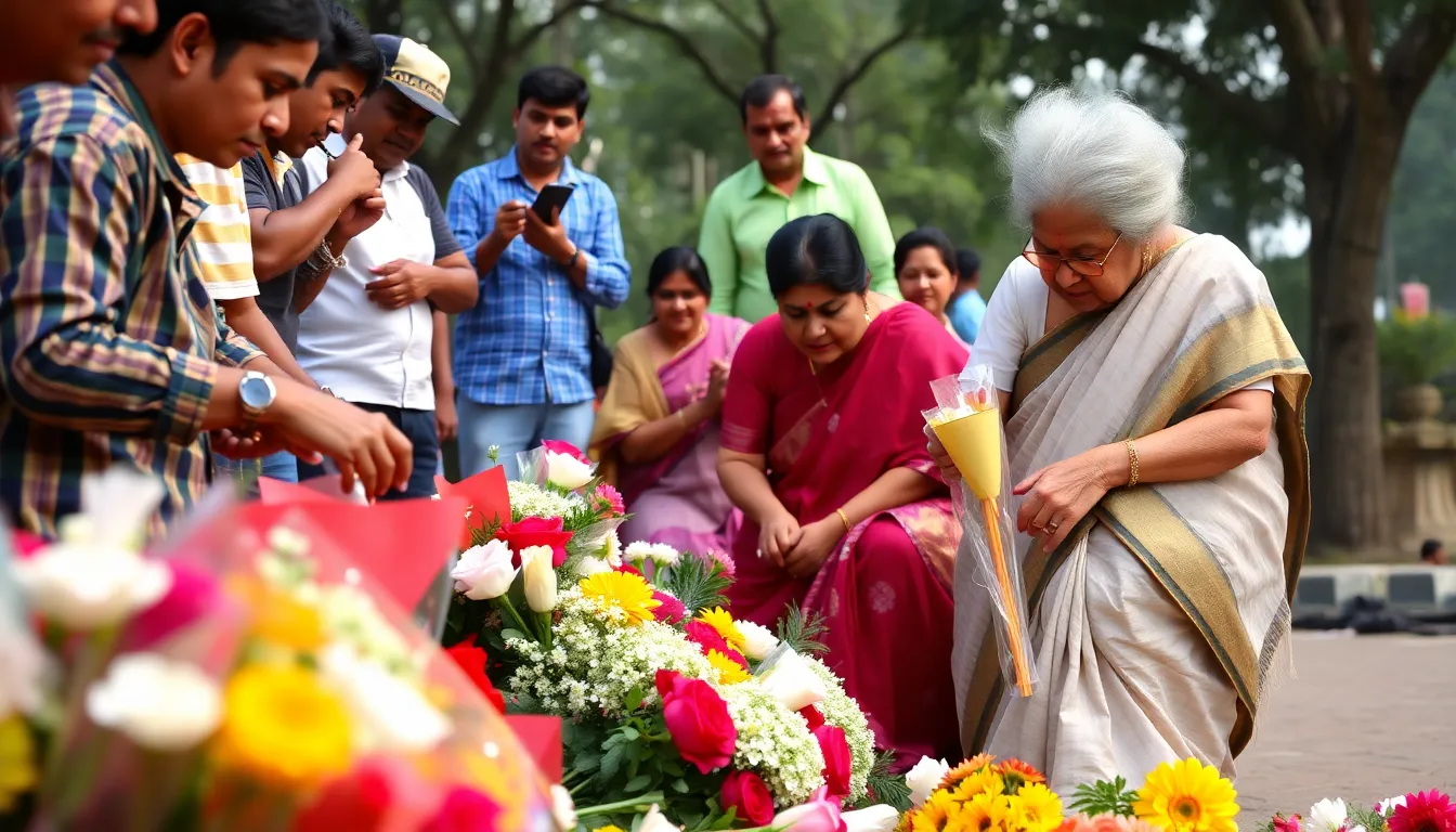 A nostalgic scene of fans gathered to pay tribute, sharing memories and expressions of grief over the loss of the beloved playback singer