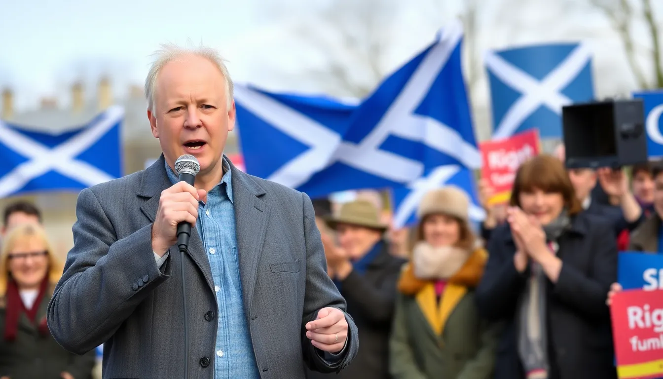 Kemi Badenoch delivers a speech at a podium, addressing the media while expressing her criticism of Nigel Farage's recent comments on Scottish nationalism.