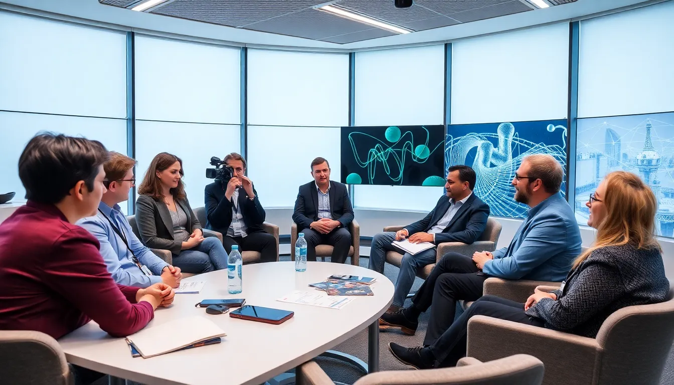 A group of scientists discusses the latest findings on climate change during a live broadcast of the BBC Inside Science program.