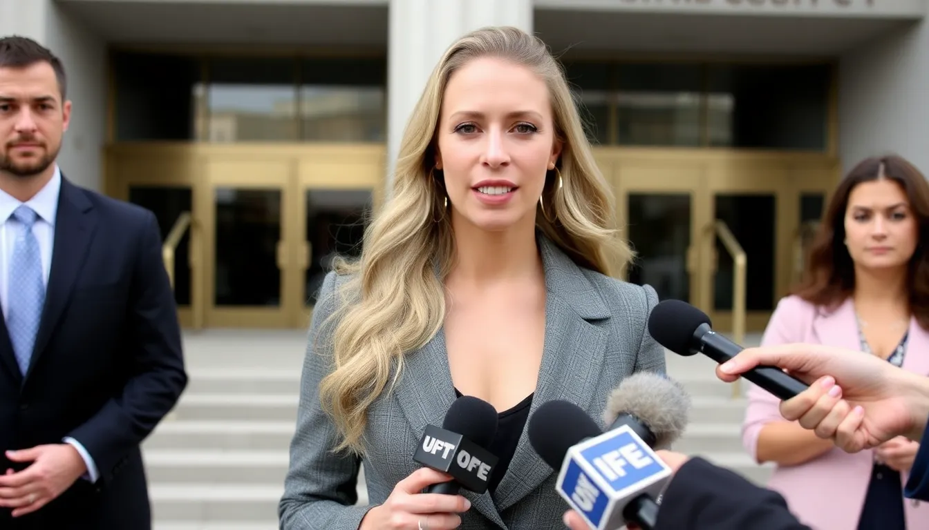 A closeup of Blake Lively as she prepares to deliver her statement, emphasizing her commitment to fighting against online abuse