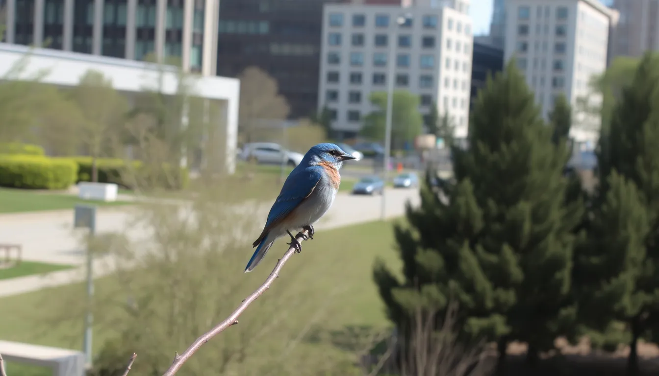 An enthusiastic birdwatcher observing blue tits through binoculars, capturing the joy of connecting with nature in Surrey's thriving ecosystems