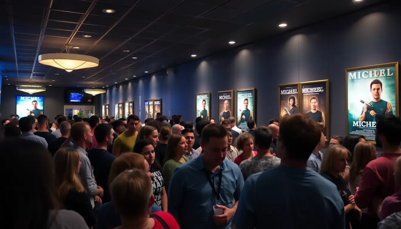 A promotional display for the film Michael, illustrating the industry's ongoing challenge of introducing original content amidst a landscape of sequels and adaptations