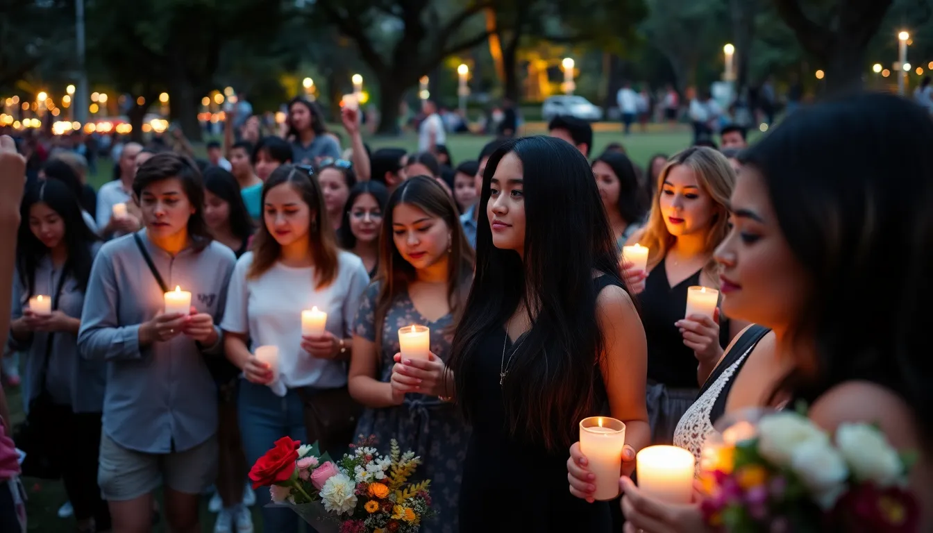 A group of mourners gathers outside a hospital in Brazil, holding candles and flowers in remembrance of the young influencer who recently passed away.