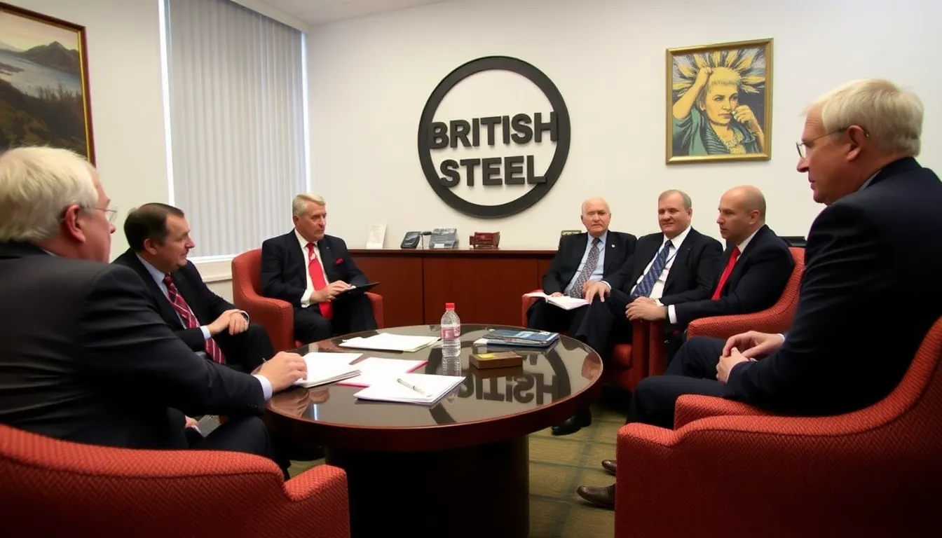 Workers at British Steel's facility gather for a meeting as discussions about the company's potential nationalisation intensify amid financial struggles.