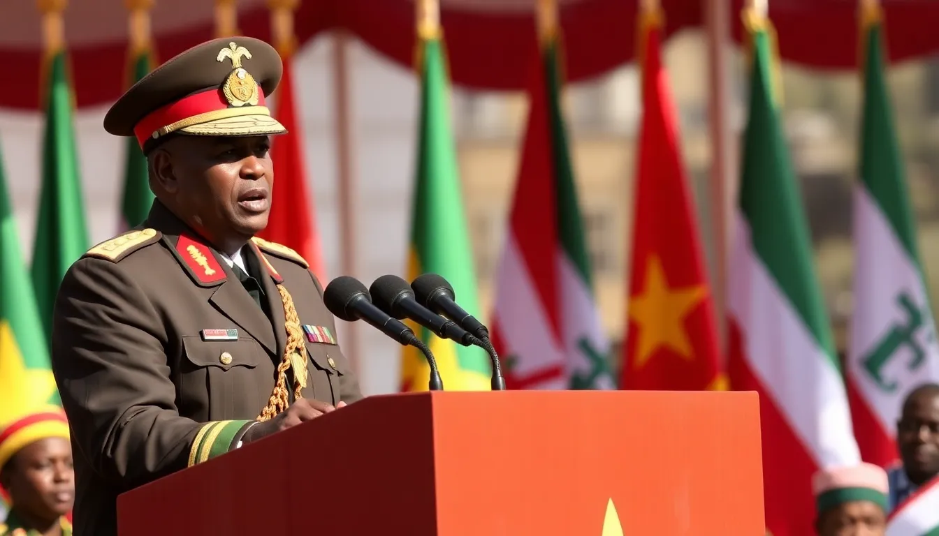 Captain Ibrahim Traoré addresses a crowd, urging citizens of Burkina Faso to abandon hopes for a return to democracy amid ongoing security challenges.