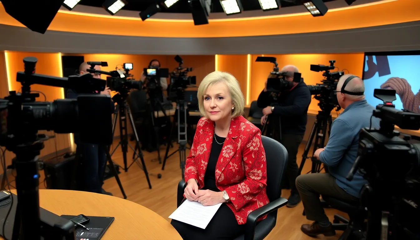 Carol Kirkwood smiles warmly as she announces her retirement plans during a live broadcast, surrounded by colleagues who express their support and admiration.