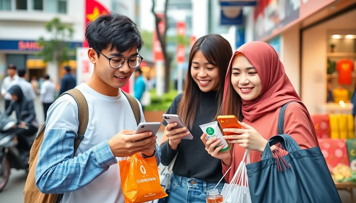 A bustling social media campaign featuring influencers promoting Chinese brands, reflecting the growing connection between technology and youth culture in Indonesia