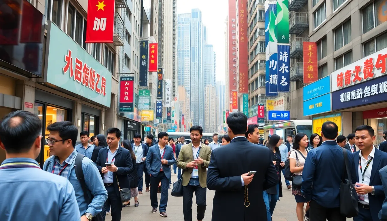 A modern office building housing Chinese tech firms, showcasing the city's evolving skyline as a center for innovation