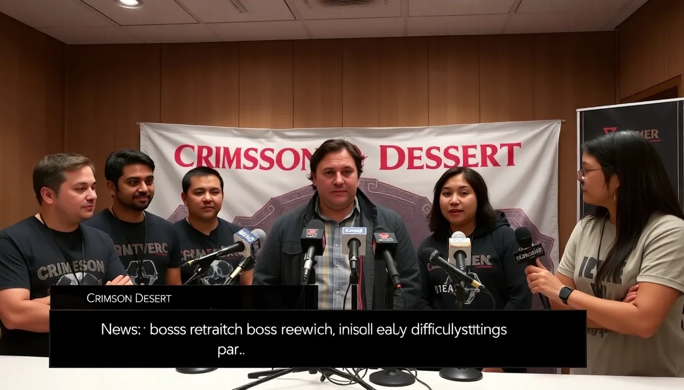 A group of gamers eagerly discusses the upcoming updates for Crimson Desert, highlighting the excitement around boss rematches and new difficulty settings.