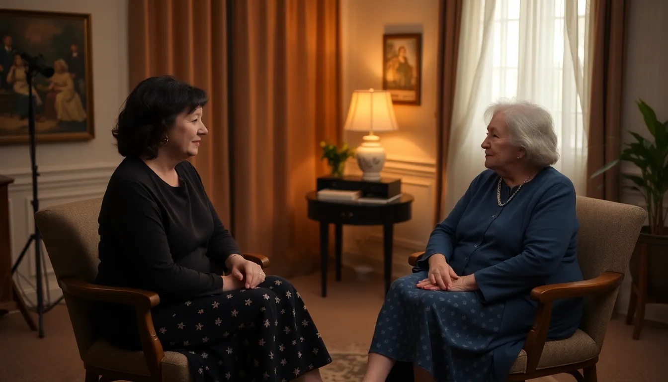 Ann Dowd and Mabel Li engage in a thoughtful discussion about their characters' complex histories during a promotional event for The Testaments.