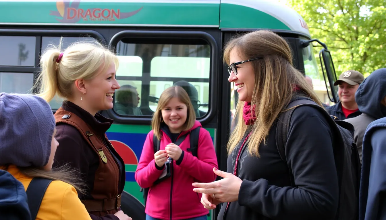 Katie Marovitch enthusiastically discusses the surprise release of Dimension 20 Season 2 while seated on a bus, surrounded by fans eager to hear her insights.