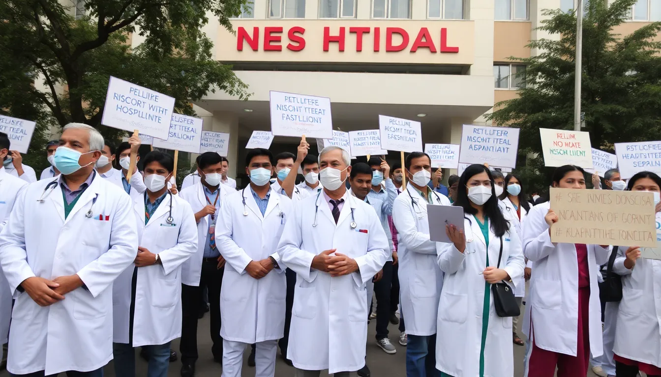 Patients waiting in a hospital lobby, reflecting the impact of doctor strikes on healthcare access and treatment delays