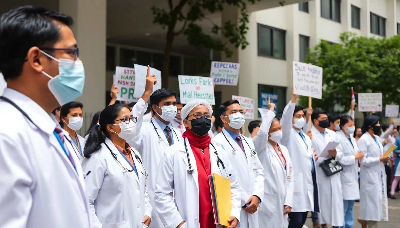 Public supporters holding signs in favor of doctors' rights, demonstrating community backing for improved working conditions in healthcare