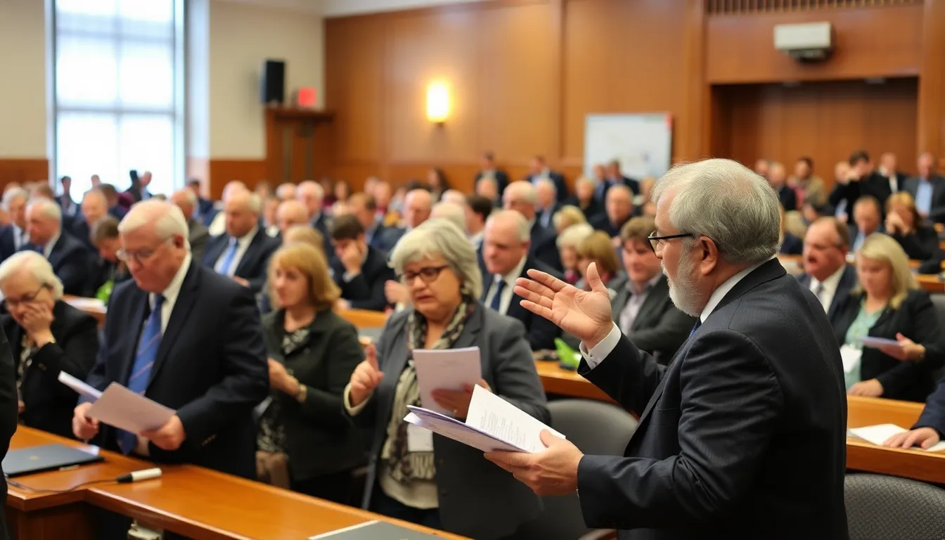 Policymakers reviewing documents that outline strategies for aligning energy pricing with renewable energy goals, highlighting the push for sustainability in the energy sector