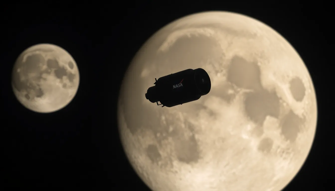 A detailed view of the Orion spacecraft, highlighting its role in NASA's Artemis program aimed at returning humans to the Moon