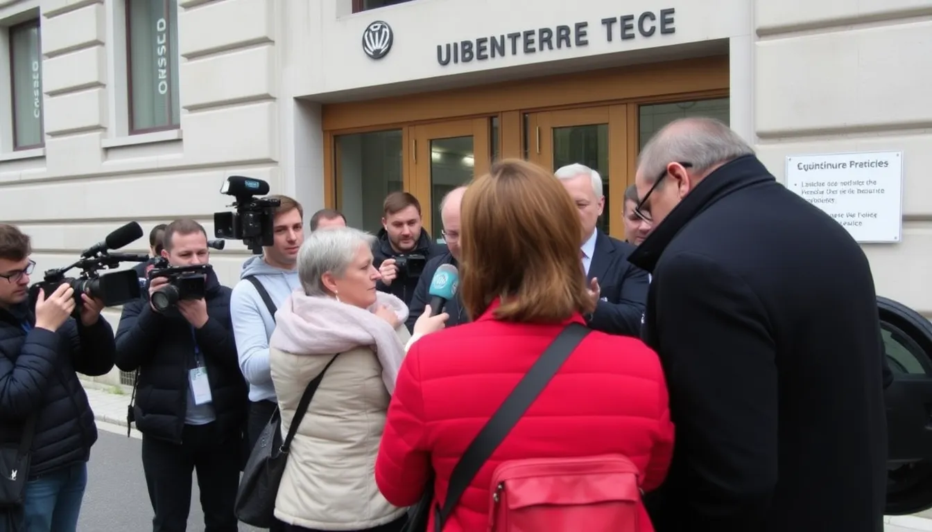 A group of protesters holds signs outside Ubisoft's headquarters in France, expressing their frustration over the company's decision to shut down online services for The Crew.