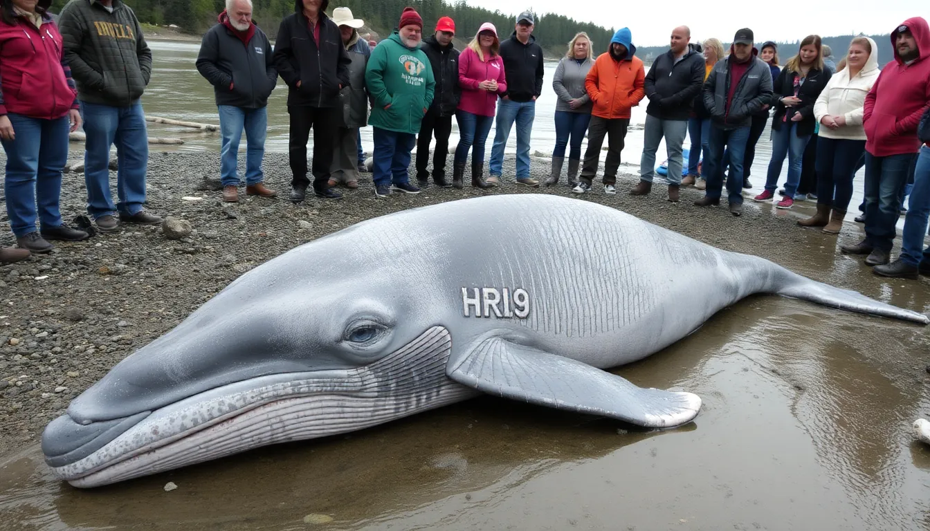 専門家が現場に急行し、クジラの健康状態を調査している場面