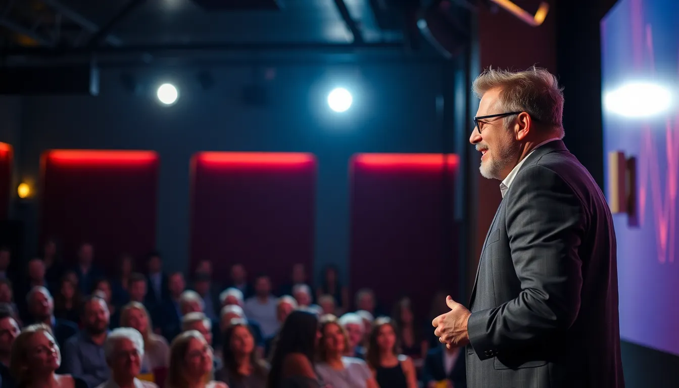 John Doe stands on stage during a live performance, engaging with an enthusiastic audience as he shares his new material focused on the lessons learned from his past controversies.