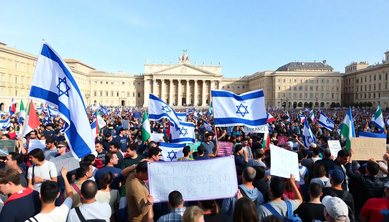 A protest in Italy highlighting public sentiment against Israel's military actions, reflecting growing domestic pressures on the government