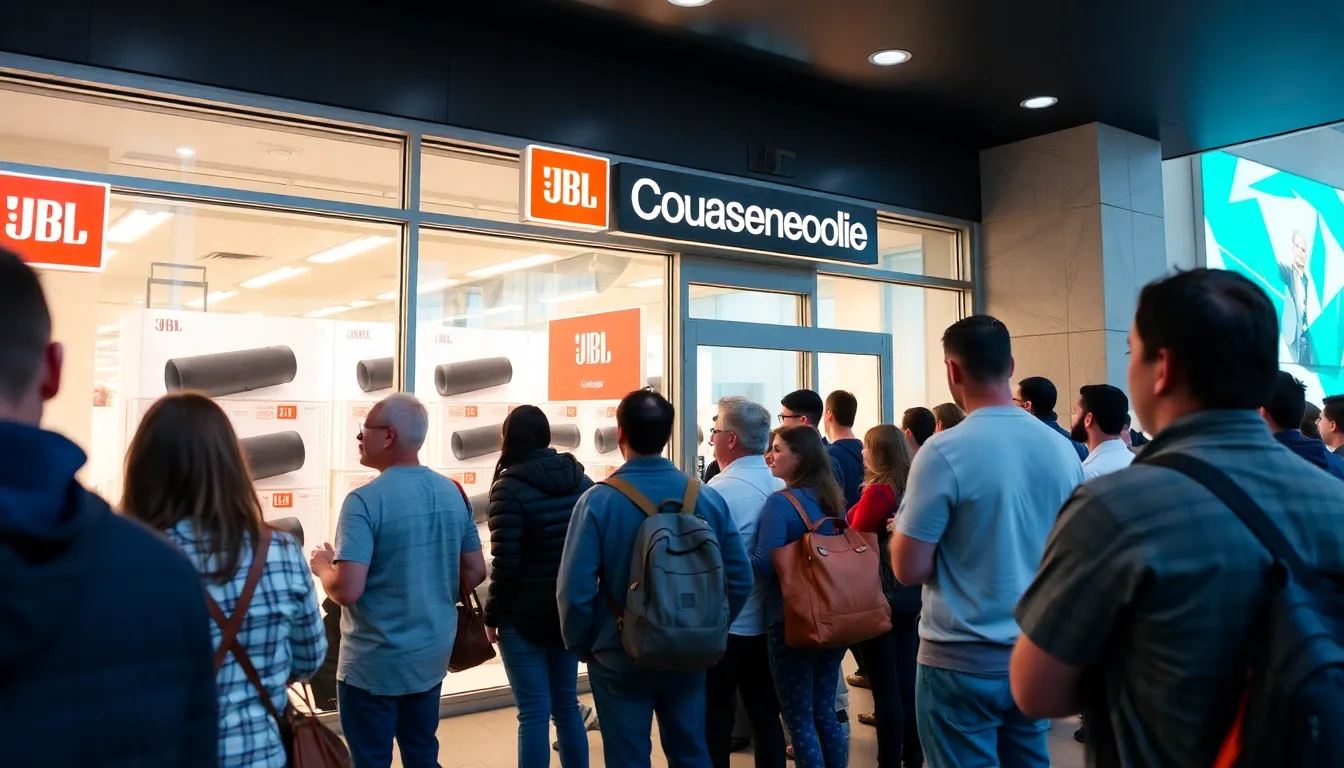 Shoppers eagerly explore the JBL Charge 6 at a retail store, drawn in by its significant discount