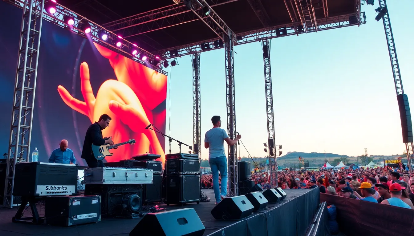 Subtronics engaging the crowd with an electrifying set, highlighting his innovative sound and energetic performance style at the festival