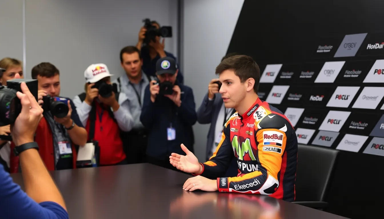 A closeup of Marc Marquez in the paddock, contemplating his strategy ahead of the upcoming race on October 15, 2023