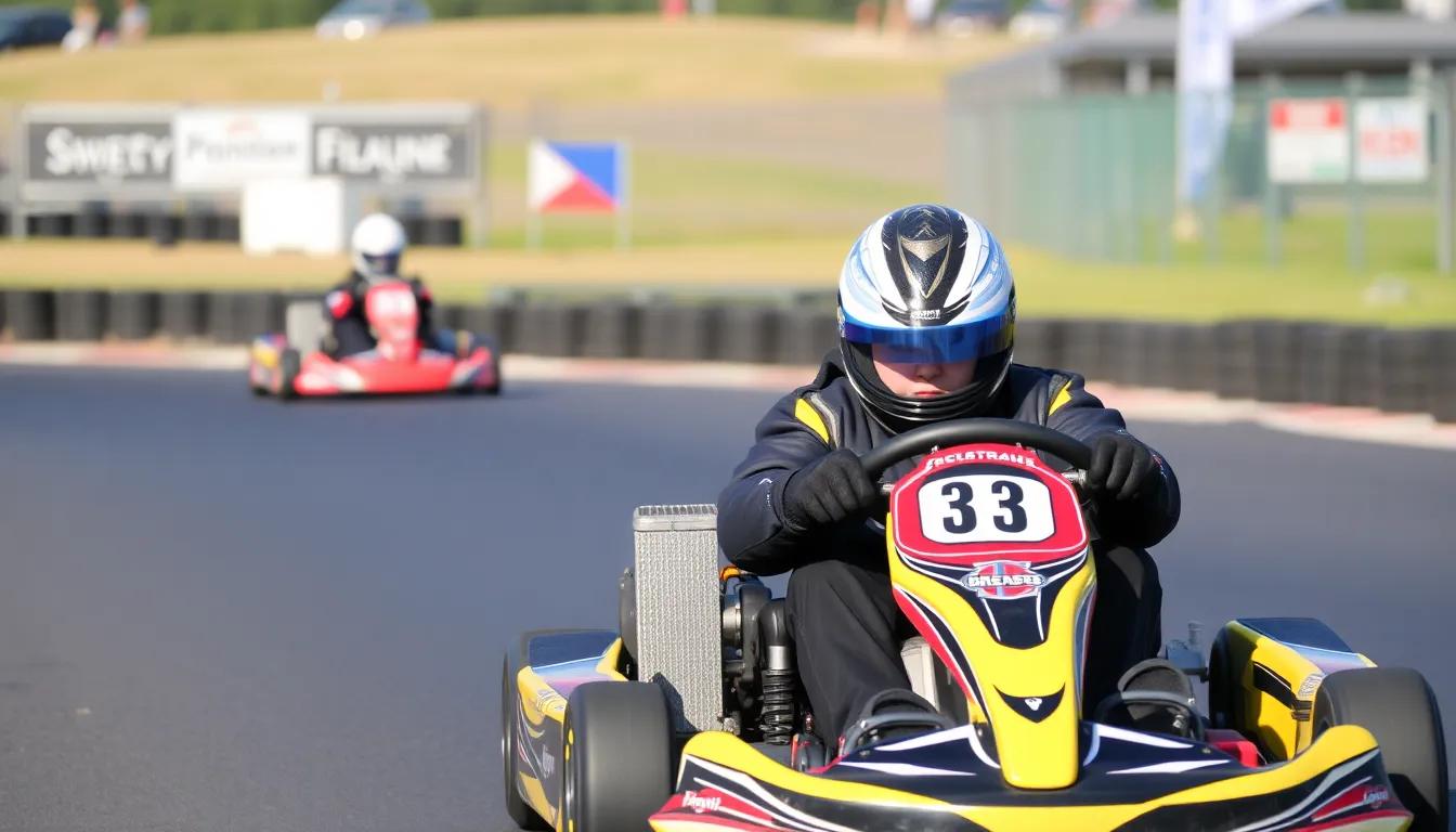 A determined 16yearold driver practicing on the track, showcasing his skills and focus during a training session