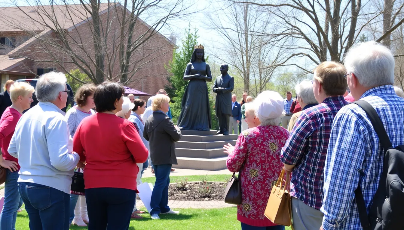 Tourists visit the statue, highlighting its role as a focal point for cultural revitalization and community pride in Mishawaka
