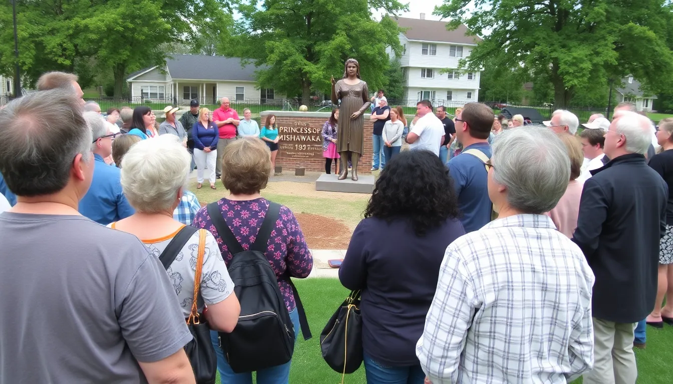 Local residents gather around the statue during a community event, celebrating the legacy and contributions of Native American culture