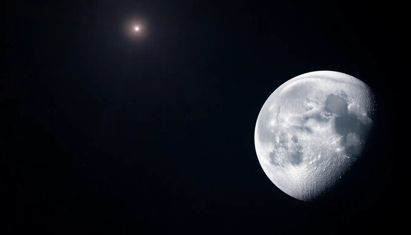 A group of scientists and engineers gather around a large screen displaying detailed images and data from the far side of the Moon during a conference on lunar exploration advancements.