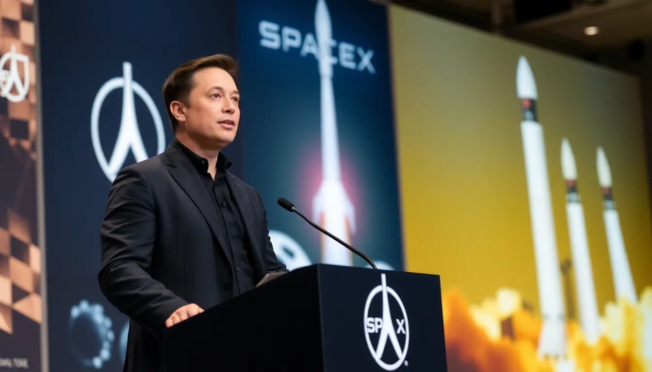 Investors and stakeholders gather at a conference, eager to learn about SpaceX's evolving goals and strategies ahead of its initial public offering