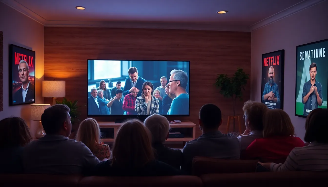 A group of friends gathers around a television, eagerly watching a scene from "The Office" as they prepare for its departure from Netflix at the end of April.
