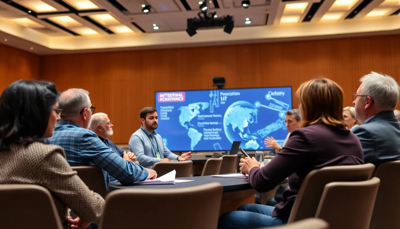 Stakeholders from diverse sectors collaborating to establish guidelines for the responsible integration of AI technology into everyday life