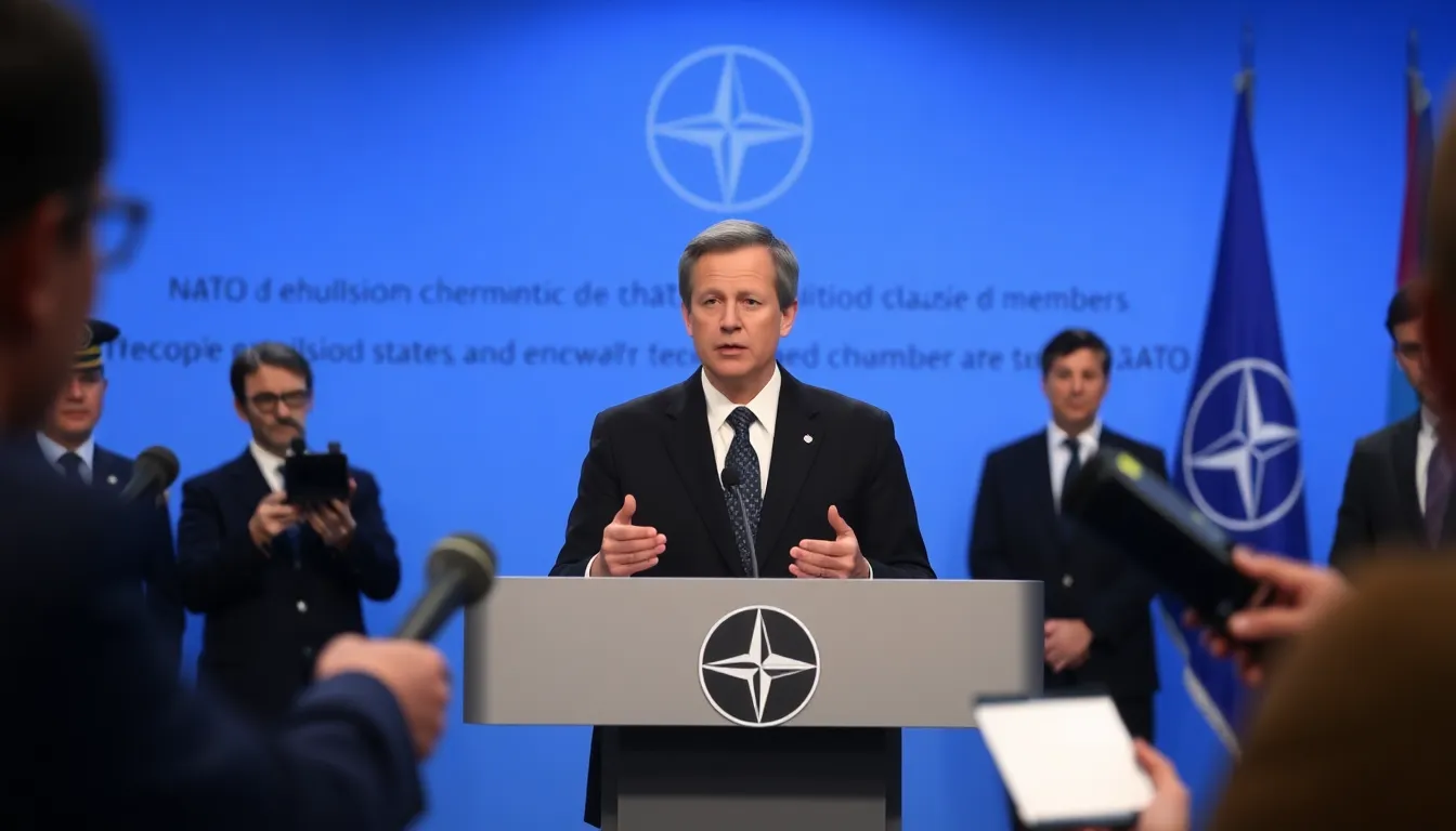 NATOの広報担当者が加盟国を追放する規定が存在しないと強調している場面