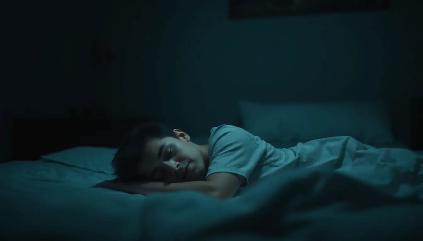 A person sits on the edge of their bed in a dimly lit room, looking pensive as they hold their head in their hands, surrounded by scattered books and a glowing smartphone.