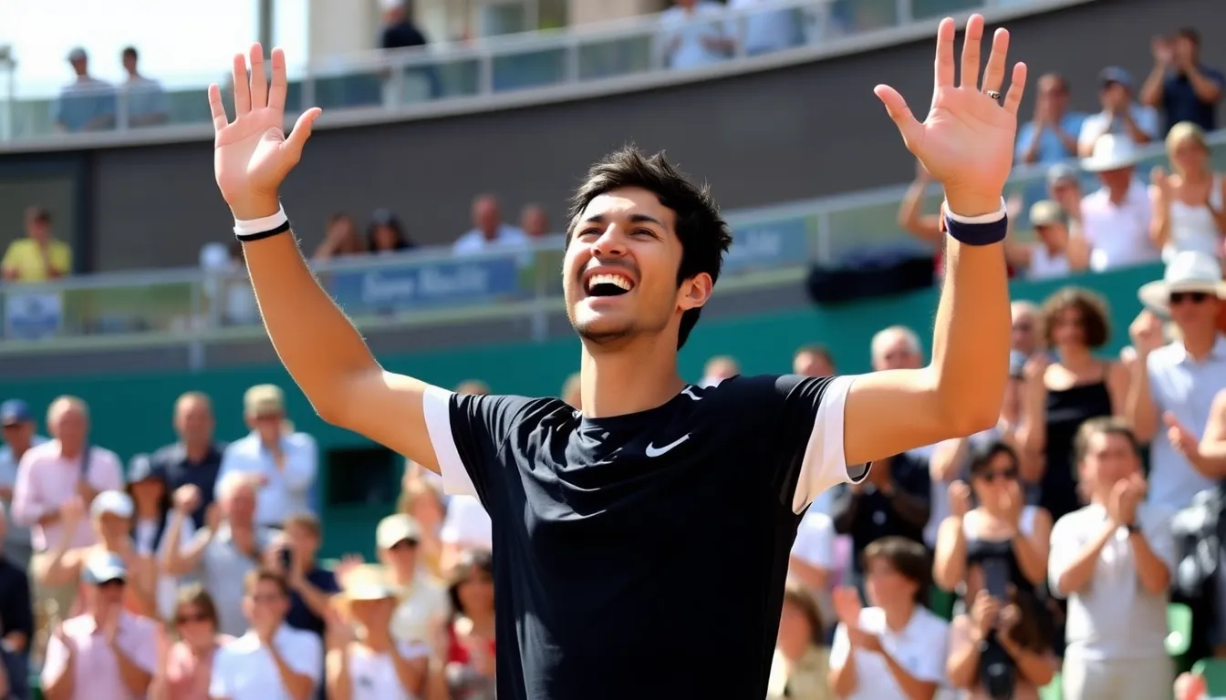 ノーリー選手の勝利を祝うファンたちが集まり、盛り上がる会場の様子