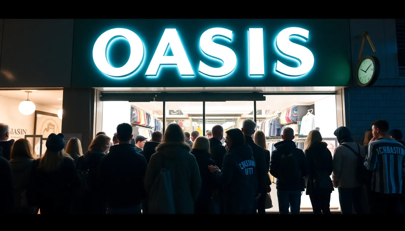 An array of limitededition Oasis merchandise, showcasing vibrant designs and nostalgic references, captures the attention of dedicated fans during a recent online sale