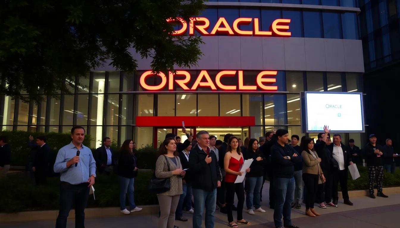 Oracle's management team discussing strategic plans to increase investment in AI technologies during a meeting