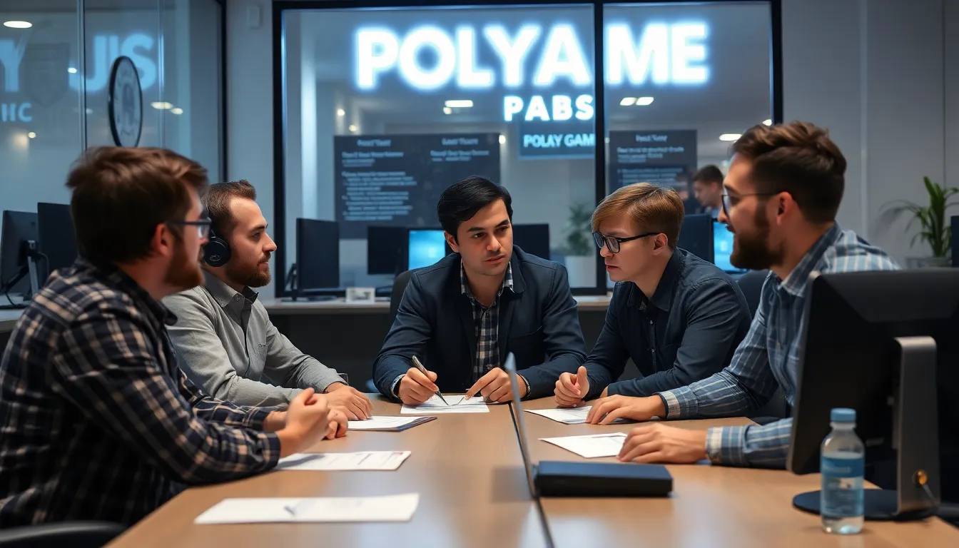 A group of employees at Polyarc Games gathers outside the studio, discussing the recent layoffs and the uncertain future of the company.